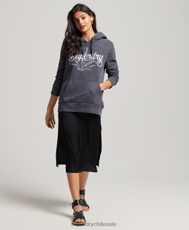 mujer Superdry gris oscuro sudadera con capucha de la tienda de merchandising vintage 2R68Z3321