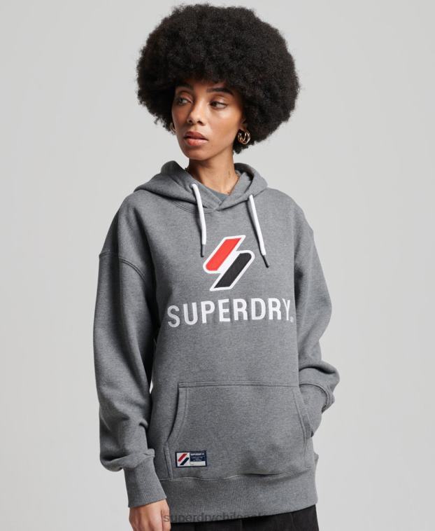 mujer Superdry gris oscuro sudadera con capucha extragrande con aplique 2R68Z3390