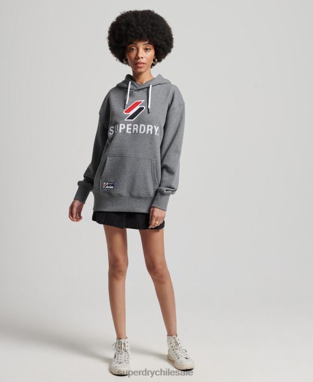 mujer Superdry gris oscuro sudadera con capucha extragrande con aplique 2R68Z3390