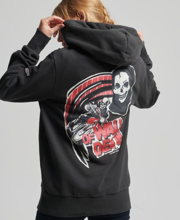 mujer Superdry gris oscuro sudadera con capucha vintage de líneas cruzadas 2R68Z3447