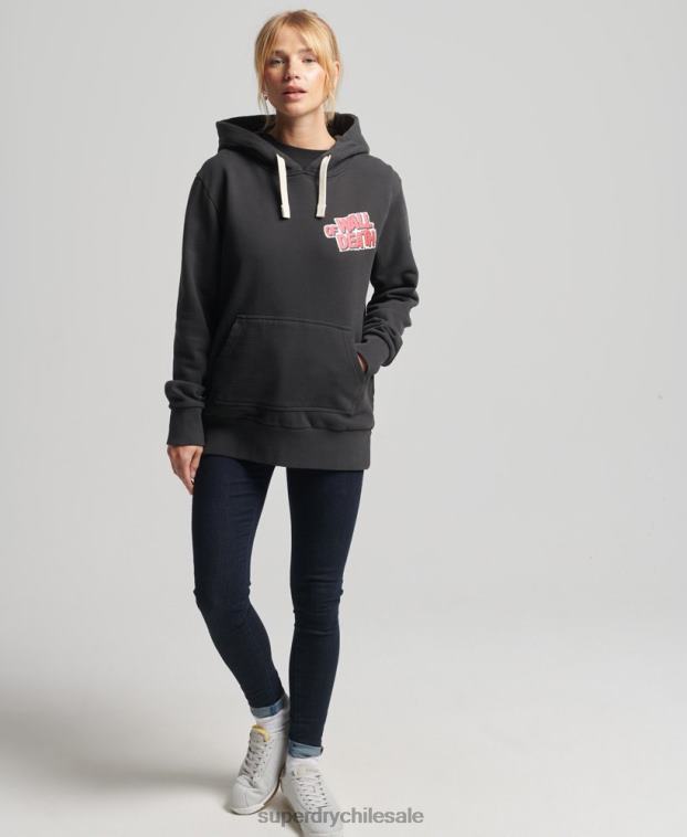 mujer Superdry gris oscuro sudadera con capucha vintage de líneas cruzadas 2R68Z3447