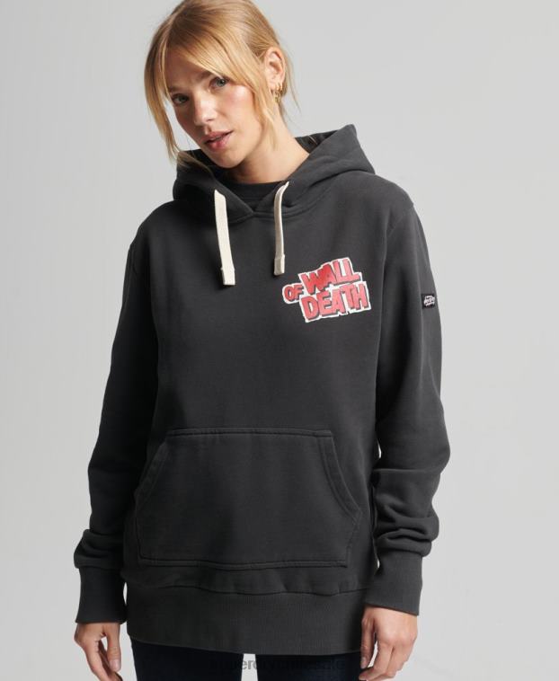 mujer Superdry gris oscuro sudadera con capucha vintage de líneas cruzadas 2R68Z3447