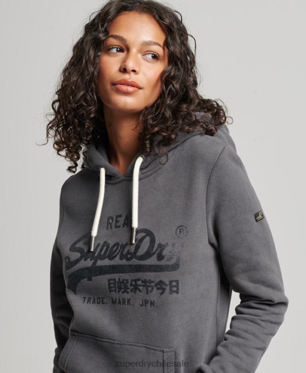 mujer Superdry gris oscuro sudadera con capucha y detalles 2R68Z3405