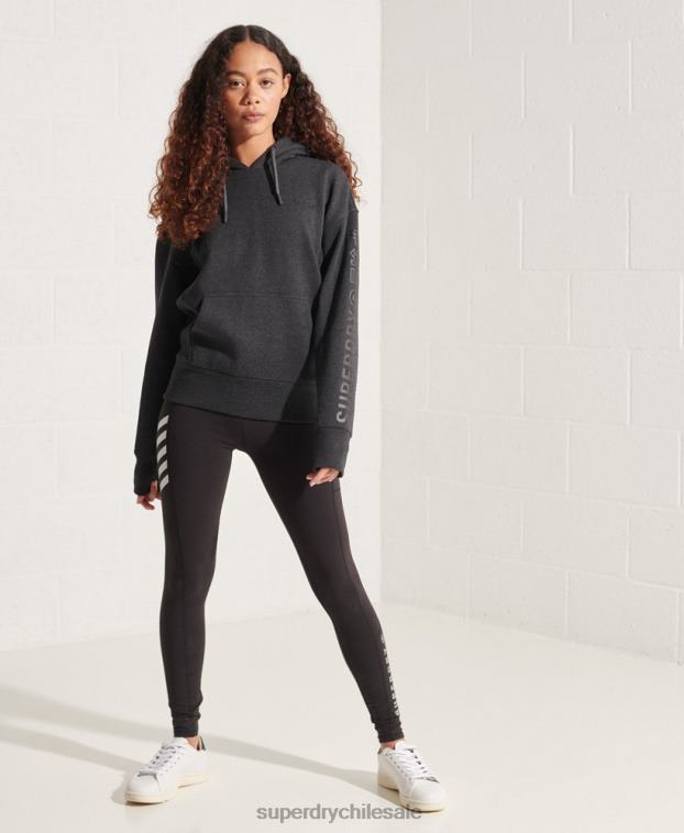 mujer Superdry gris oscuro sudadera con capucha y logo corporativo 2R68Z6125