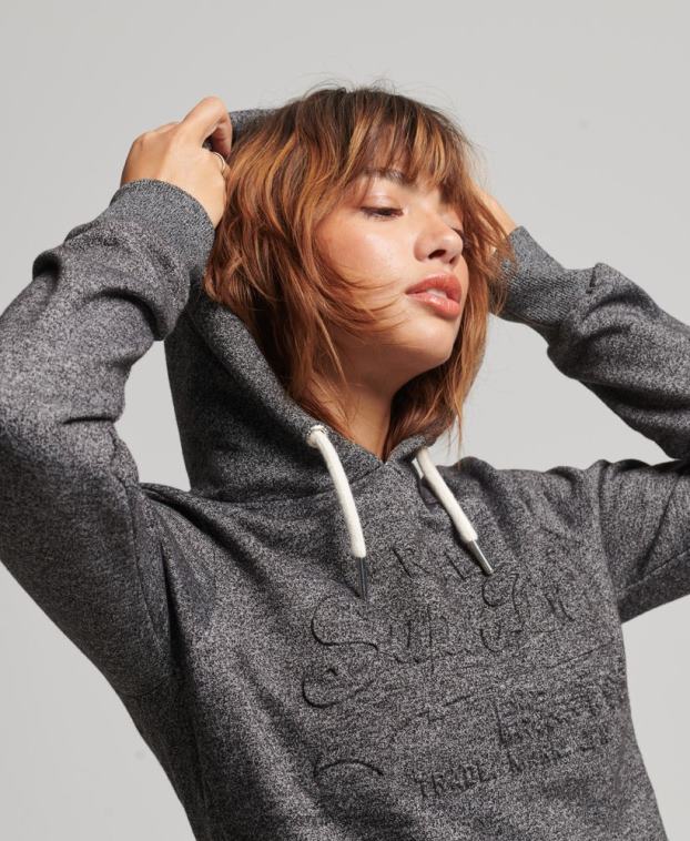 mujer Superdry gris oscuro sudadera con capucha y logo gráfico en relieve 2R68Z3285