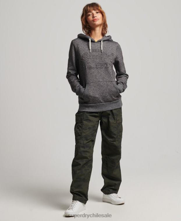 mujer Superdry gris oscuro sudadera con capucha y logo gráfico en relieve 2R68Z3285