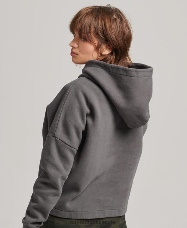 mujer Superdry gris oscuro sudadera con capucha y logo vintage 2R68Z5764