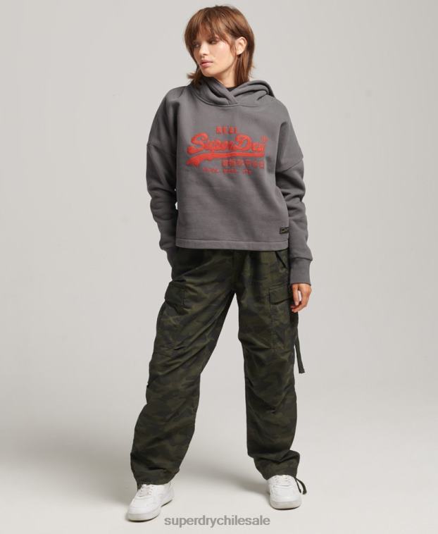 mujer Superdry gris oscuro sudadera con capucha y logo vintage 2R68Z5764