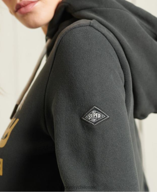 mujer Superdry gris oscuro sudadera con capucha y logo vintage 2R68Z6178