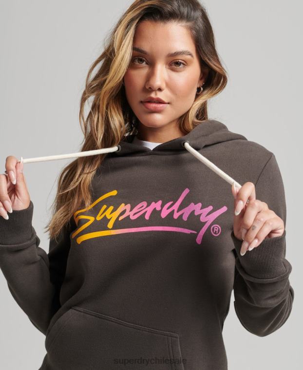 mujer Superdry gris oscuro sudadera con capucha y motivo del centro de la ciudad 2R68Z6079