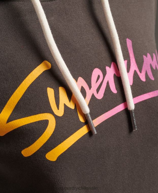 mujer Superdry gris oscuro sudadera con capucha y motivo del centro de la ciudad 2R68Z6079