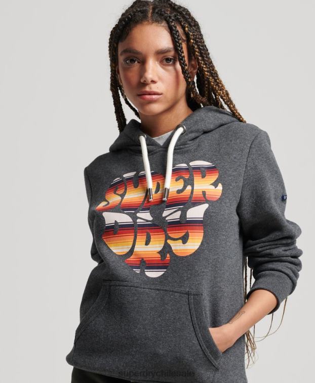 mujer Superdry gris oscuro sudadera con capucha y texto vintage 2R68Z3406
