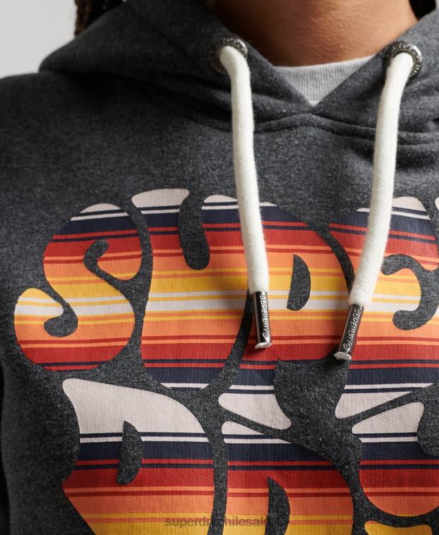 mujer Superdry gris oscuro sudadera con capucha y texto vintage 2R68Z3406