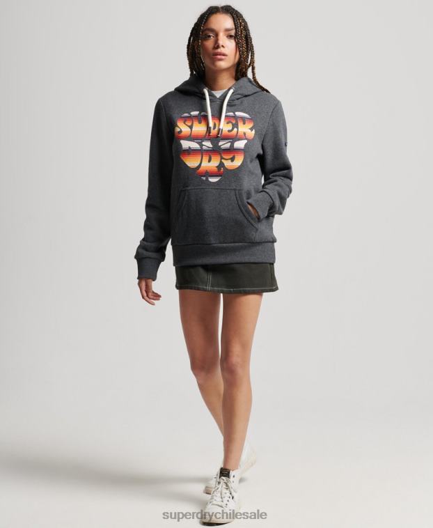 mujer Superdry gris oscuro sudadera con capucha y texto vintage 2R68Z3406