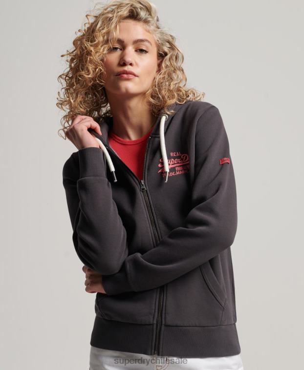 mujer Superdry gris oscuro sudadera con cremallera y logo vintage 2R68Z2143