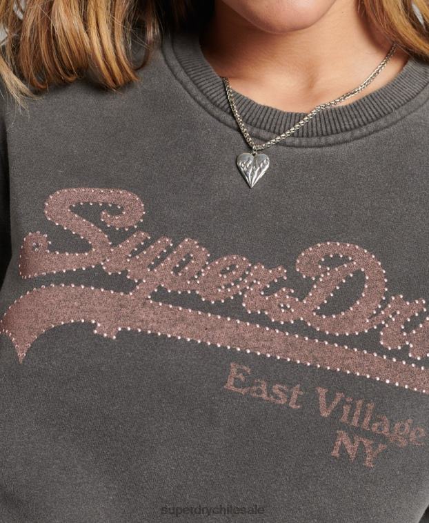 mujer Superdry gris oscuro sudadera con cuello redondo y logo vintage 2R68Z5910