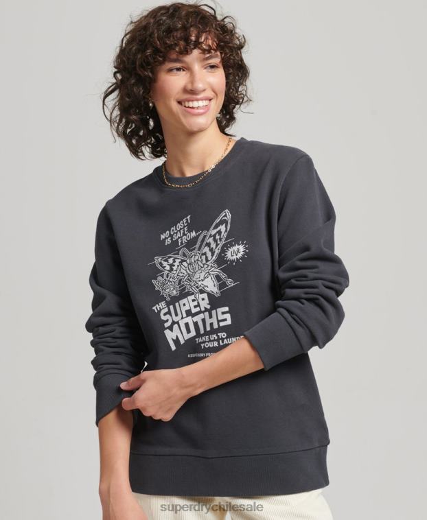 mujer Superdry gris oscuro sudadera con equipo b-movie 2R68Z5829