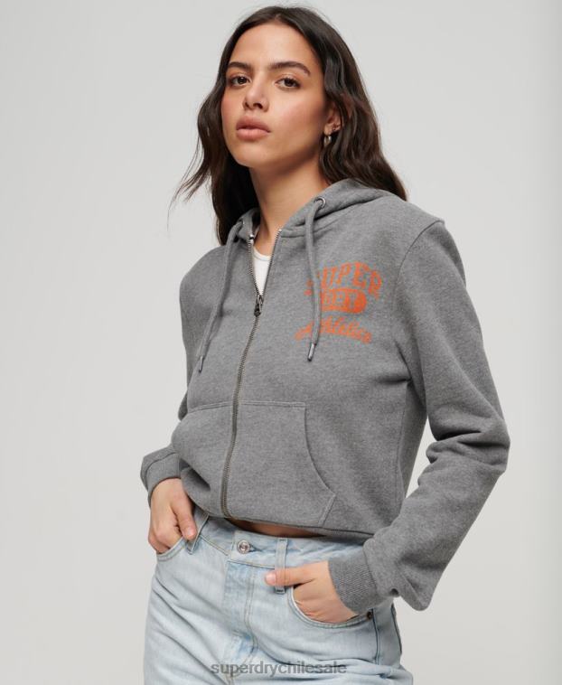 mujer Superdry gris oscuro sudadera corta atlética esencial con cremallera 2R68Z3275