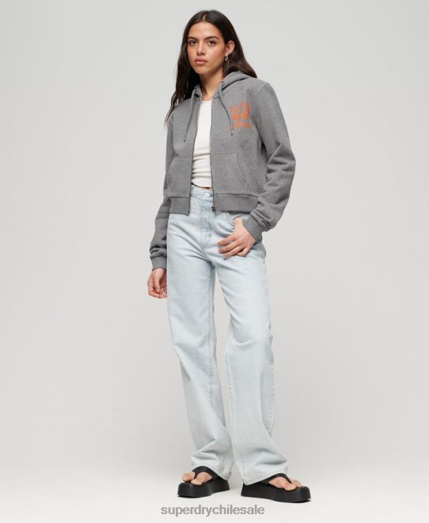 mujer Superdry gris oscuro sudadera corta atlética esencial con cremallera 2R68Z3275