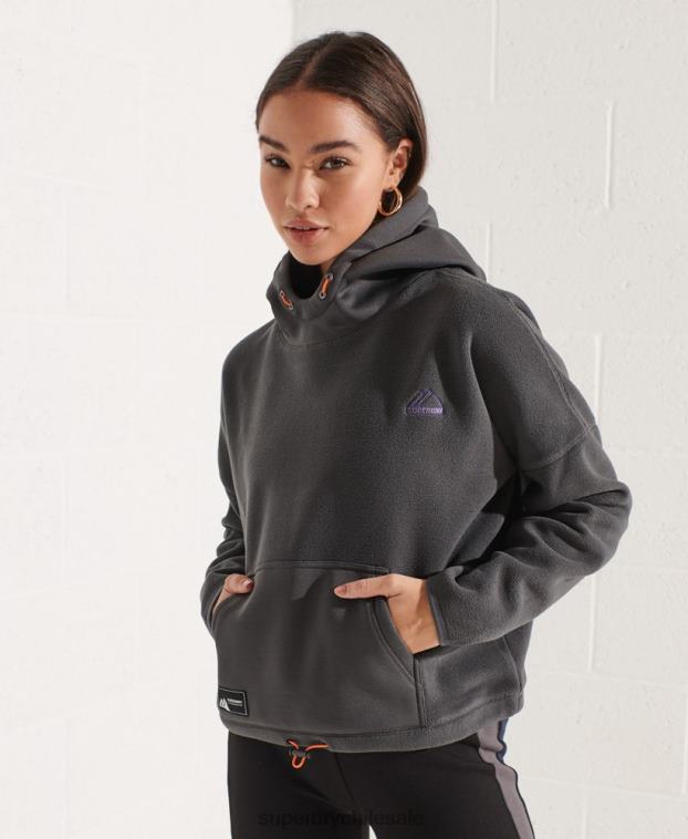 mujer Superdry gris oscuro sudadera corta con capucha de polar de montaña 2R68Z3441