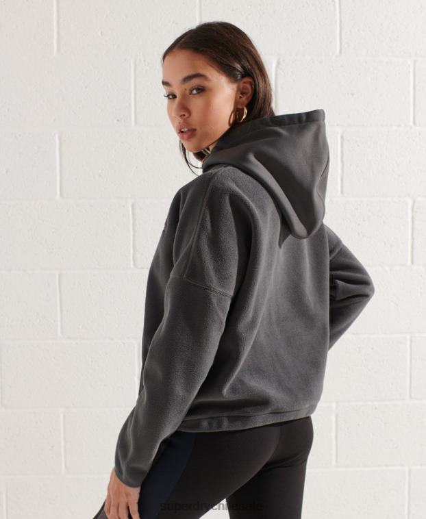 mujer Superdry gris oscuro sudadera corta con capucha de polar de montaña 2R68Z3441