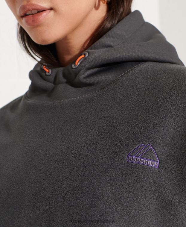mujer Superdry gris oscuro sudadera corta con capucha de polar de montaña 2R68Z3441