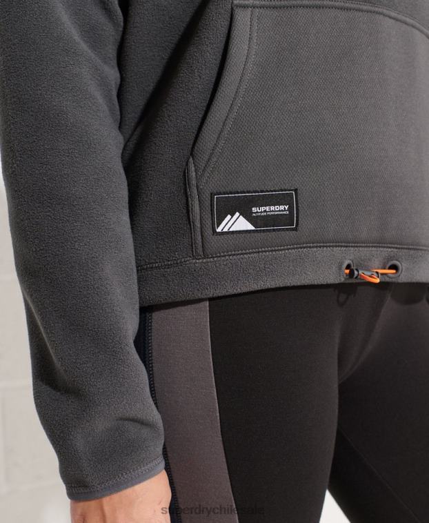 mujer Superdry gris oscuro sudadera corta con capucha de polar de montaña 2R68Z3441