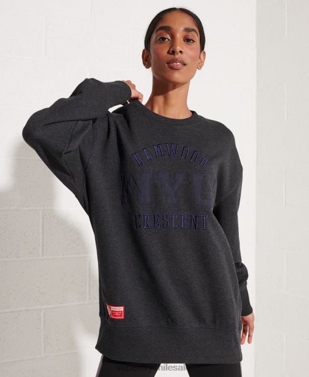 mujer Superdry gris oscuro sudadera extragrande con gráfico universitario 2R68Z6138