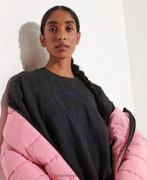 mujer Superdry gris oscuro sudadera extragrande con gráfico universitario 2R68Z6138