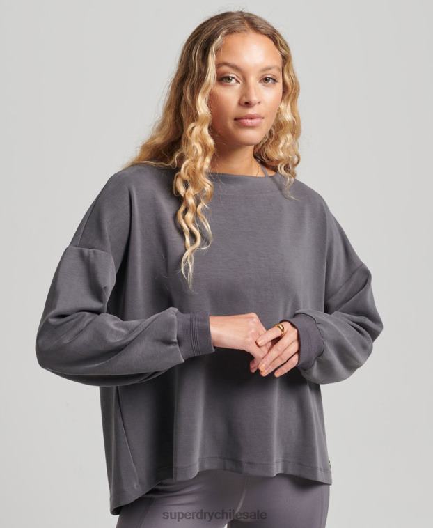 mujer Superdry gris oscuro sudadera flex holgada con cuello redondo 2R68Z6109