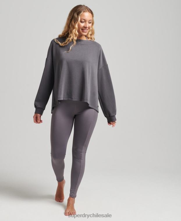 mujer Superdry gris oscuro sudadera flex holgada con cuello redondo 2R68Z6109