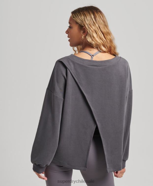 mujer Superdry gris oscuro sudadera flex holgada con cuello redondo 2R68Z6109