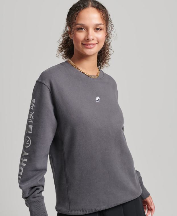mujer Superdry gris oscuro sudadera holgada con cuello redondo code linear 2R68Z5899
