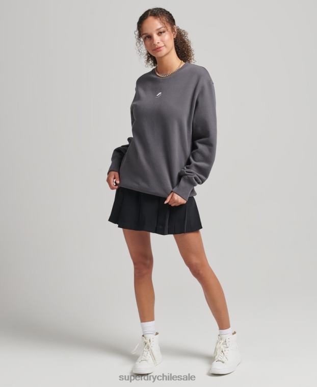 mujer Superdry gris oscuro sudadera holgada con cuello redondo code linear 2R68Z5899