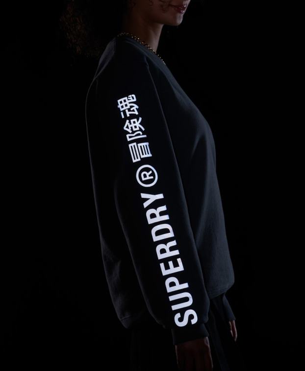 mujer Superdry gris oscuro sudadera holgada con cuello redondo code linear 2R68Z5899