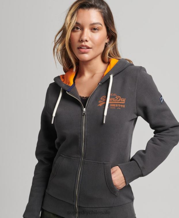 mujer Superdry gris oscuro sudadera interior con cremallera y estampado completo 2R68Z6027