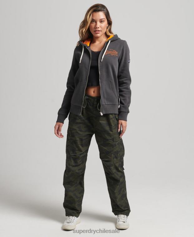 mujer Superdry gris oscuro sudadera interior con cremallera y estampado completo 2R68Z6027
