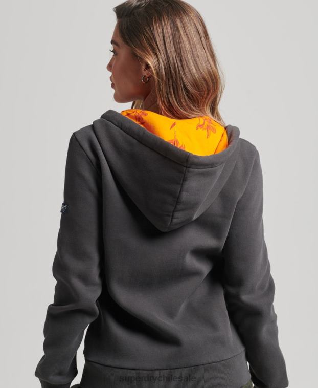 mujer Superdry gris oscuro sudadera interior con cremallera y estampado completo 2R68Z6027