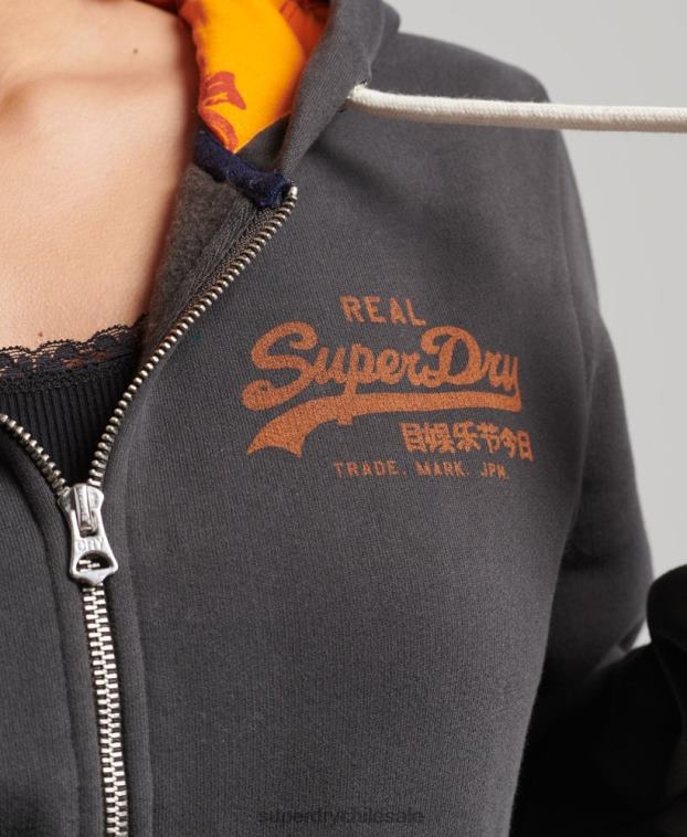 mujer Superdry gris oscuro sudadera interior con cremallera y estampado completo 2R68Z6027