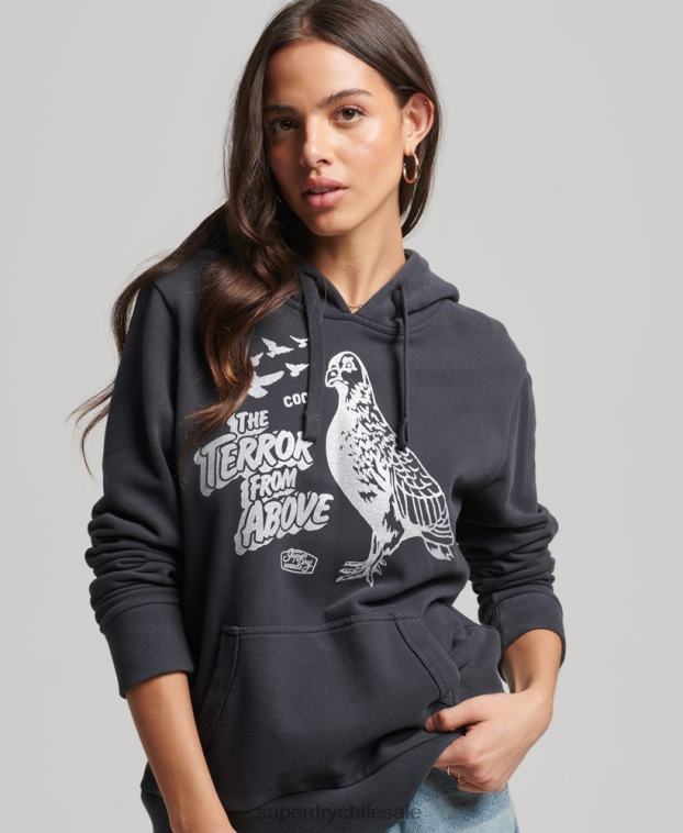 mujer Superdry gris oscuro sudadera vintage con capucha de película B 2R68Z6097