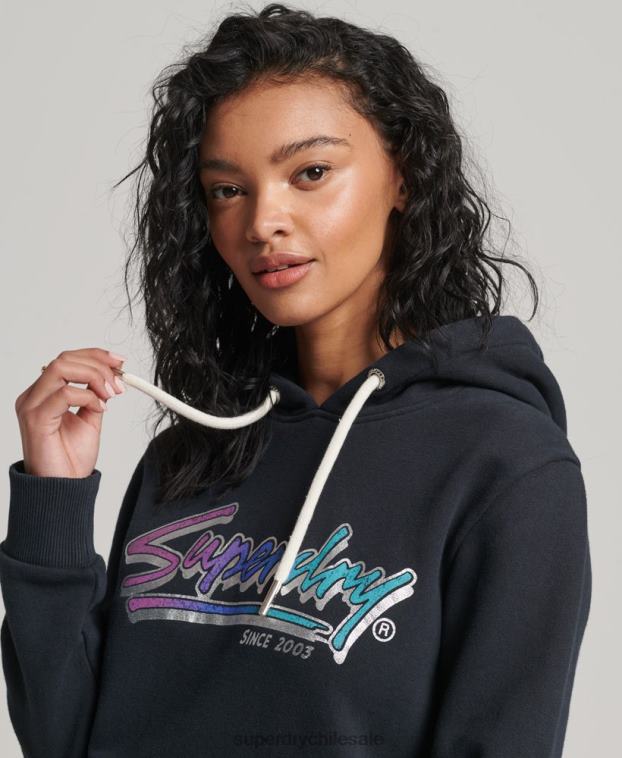mujer Superdry gris oscuro sudadera vintage con motivo del centro 2R68Z2274