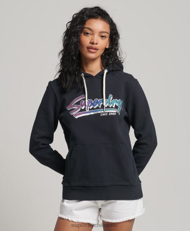 mujer Superdry gris oscuro sudadera vintage con motivo del centro 2R68Z2274
