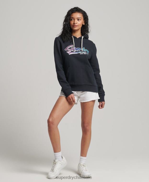 mujer Superdry gris oscuro sudadera vintage con motivo del centro 2R68Z2274