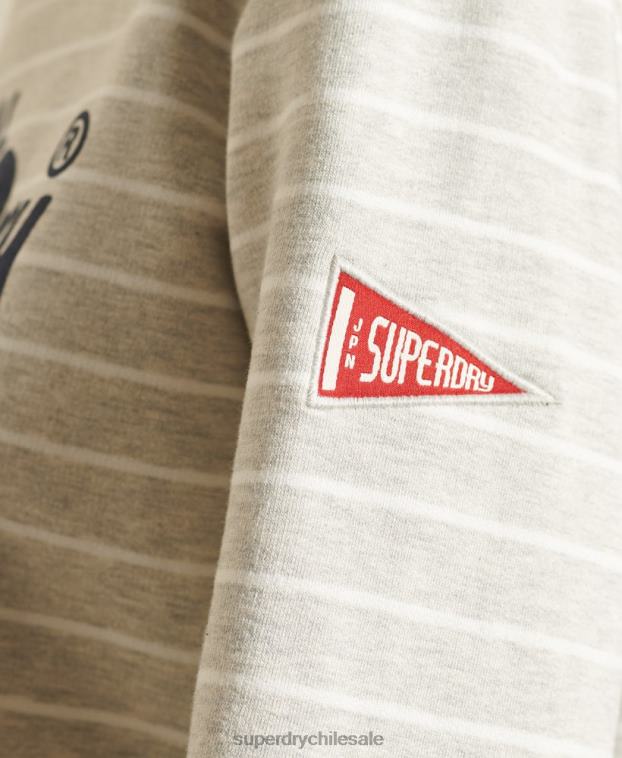 mujer Superdry gris sudadera a rayas con logo vintage 2R68Z6135