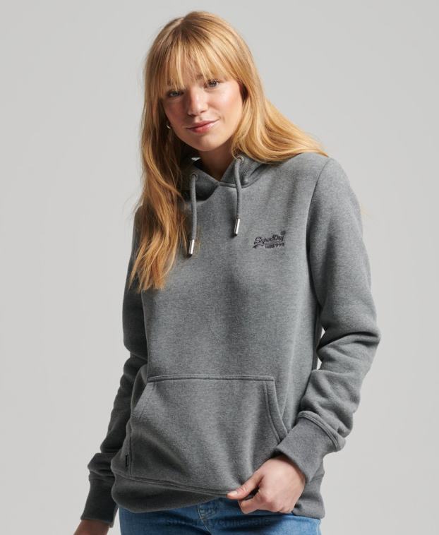 mujer Superdry gris sudadera con capucha de algodón orgánico con logo vintage bordado 2R68Z5875