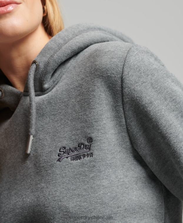mujer Superdry gris sudadera con capucha de algodón orgánico con logo vintage bordado 2R68Z5875
