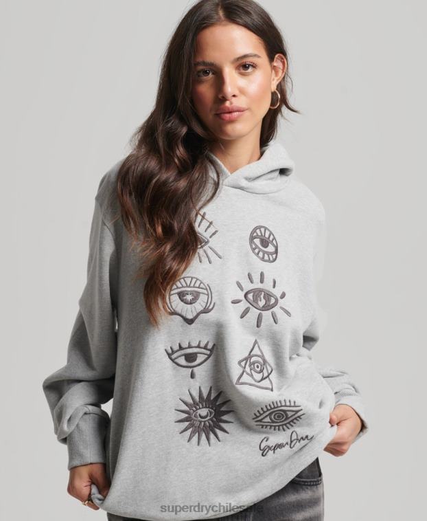 mujer Superdry gris sudadera con capucha folk nómada 2R68Z3307