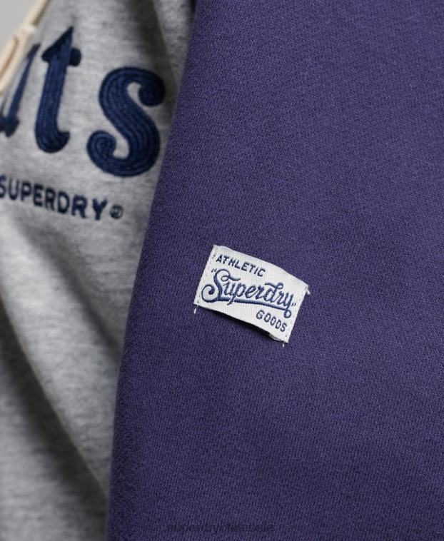 mujer Superdry gris sudadera con capucha raglán colegial vintage 2R68Z5778