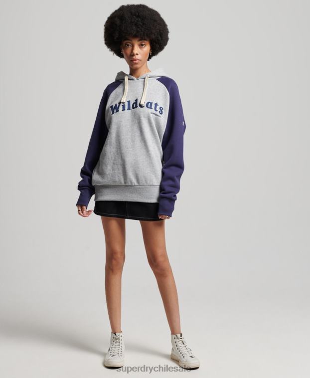 mujer Superdry gris sudadera con capucha raglán colegial vintage 2R68Z5778