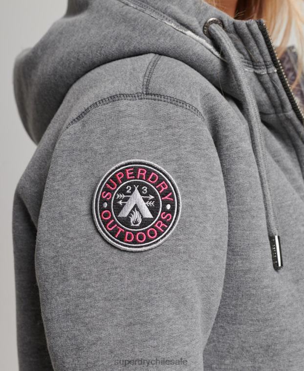 mujer Superdry gris sudadera con capucha y cremallera de borgoña de oso negro de algodón orgánico 2R68Z5991